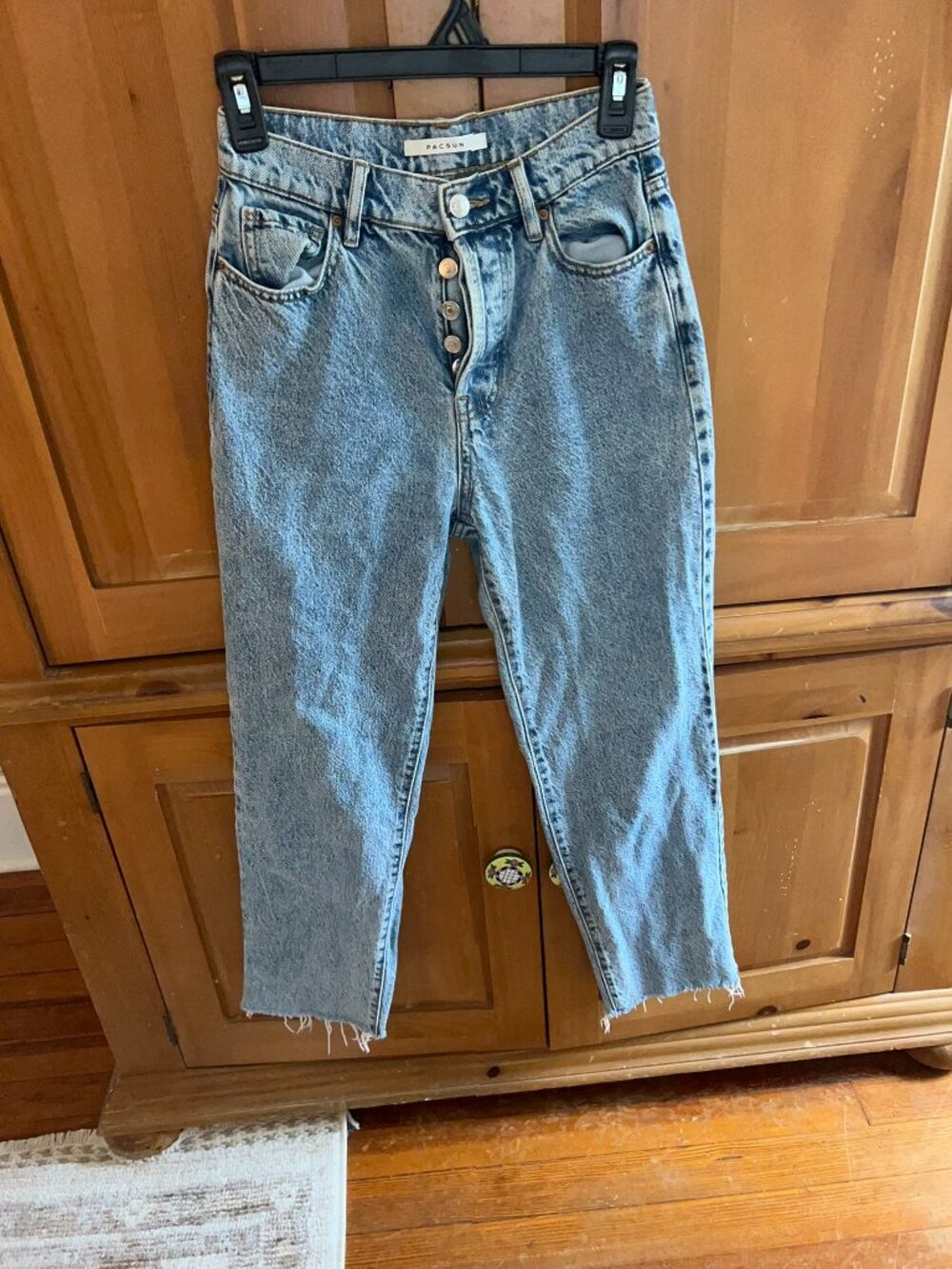 PacSun High Rise Straight Leg Light Wash Jeans Raw Hem